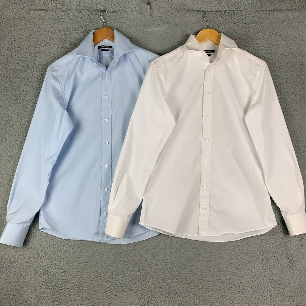 Lot Of 2 Indochino Dress Shirts Men's Custom Size 42" Chest Blue/White Cotton